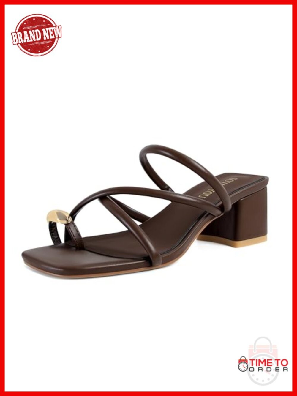Faux Leather Strappy Chunky Block Heeled Sandals Toe Ring Square Open Toe